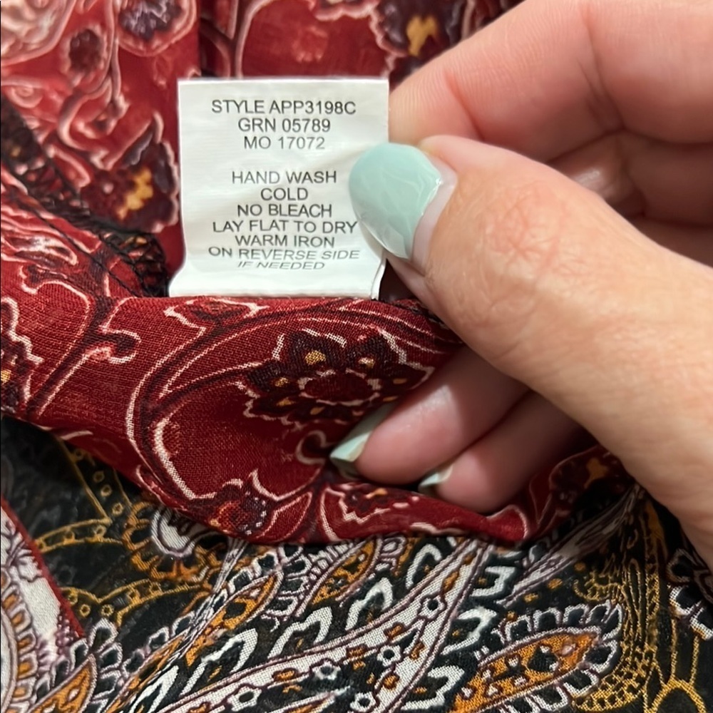 Fig & Flower Anthropologie Dress Sheer Boho Paisley Bishop Maxi Fall Rust Brown - Picture 16 of 16